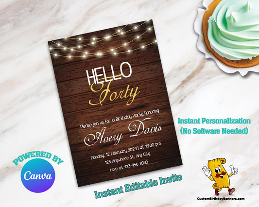 Fortieth Birthday Party Editable Invitation