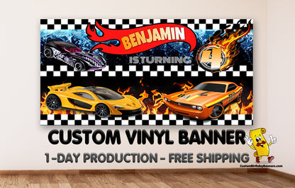 Hot Wheels Theme Personalized Birthday Banner Backdrop