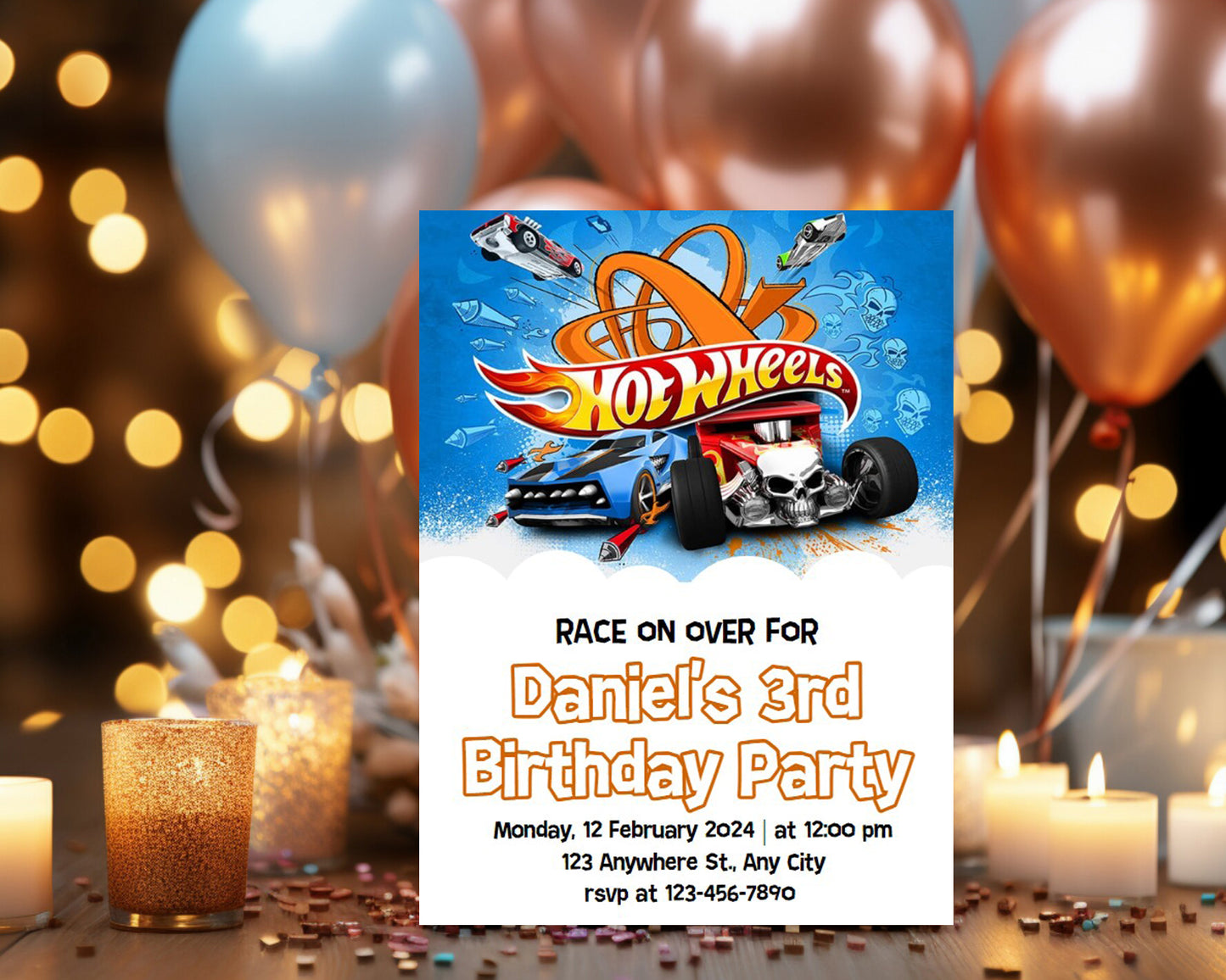 Hot Wheels Themed Birthday Party Invitation