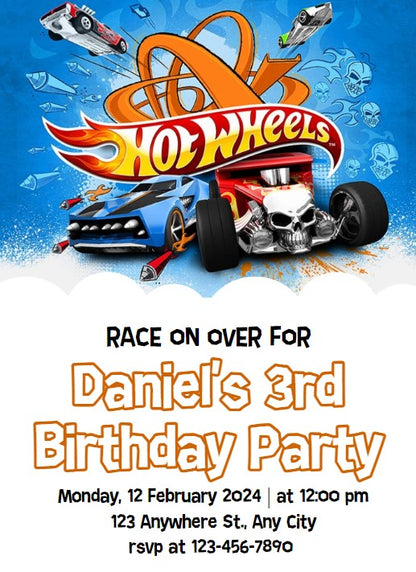 Hot Wheels Themed Birthday Party Invitation