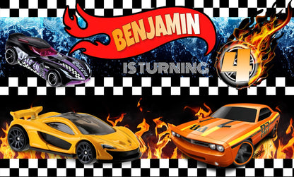 Hot Wheels Theme Personalized Birthday Banner Backdrop