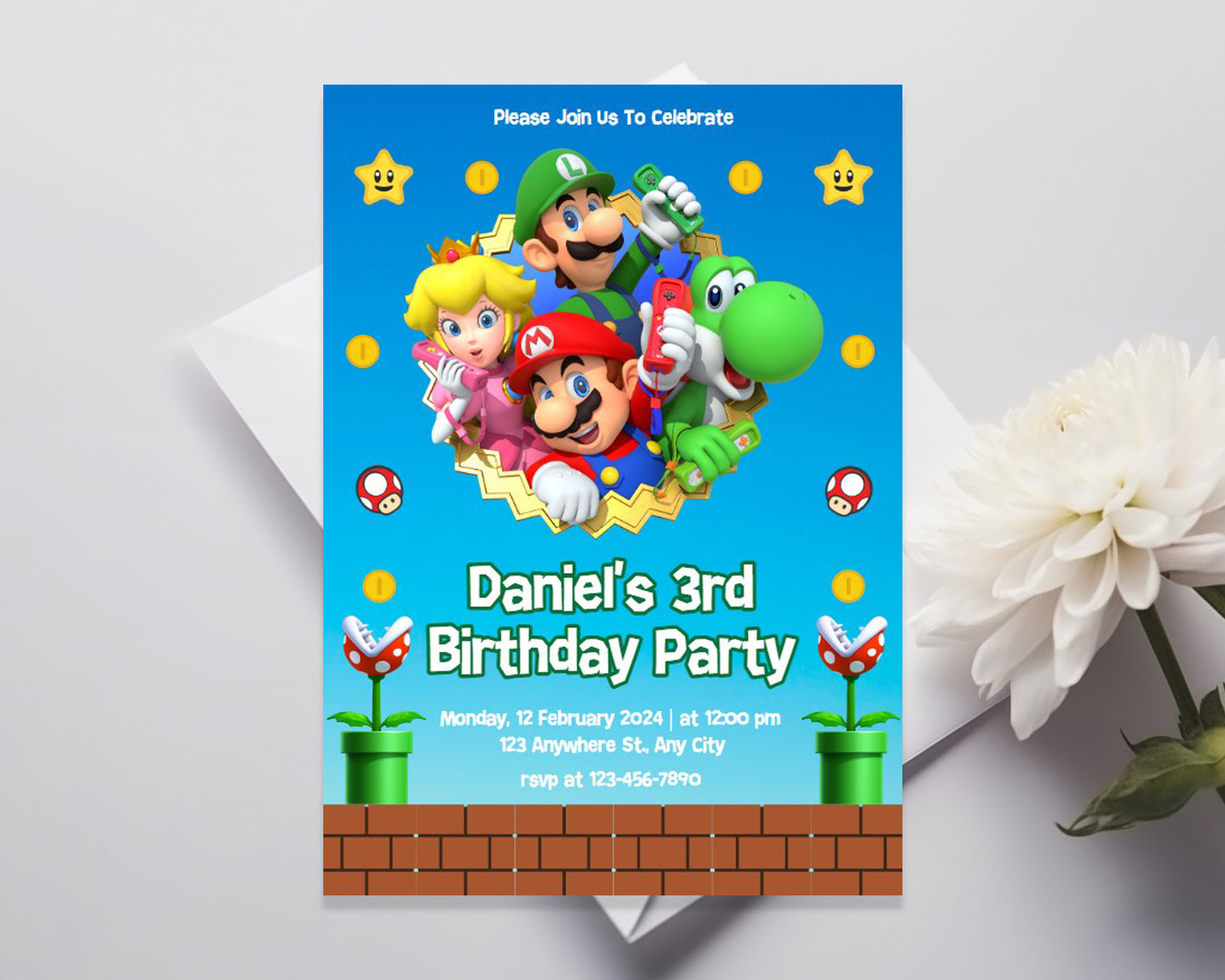 Super Mario Personalized Birthday Party Invitation