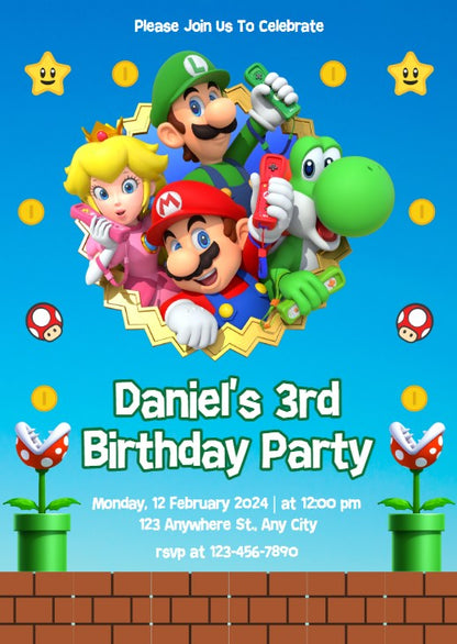 Super Mario Personalized Birthday Party Invitation