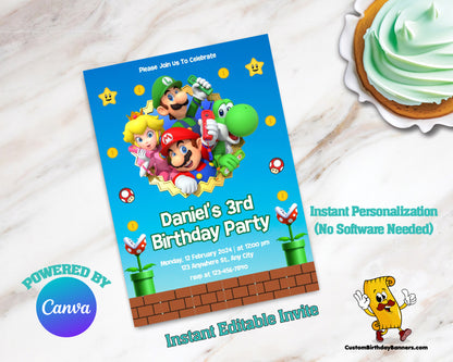 Super Mario Birthday Party Editable Invitation