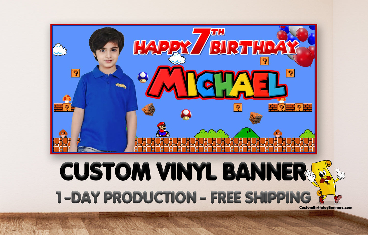 Super Mario Custom Birthday Banner With Photo