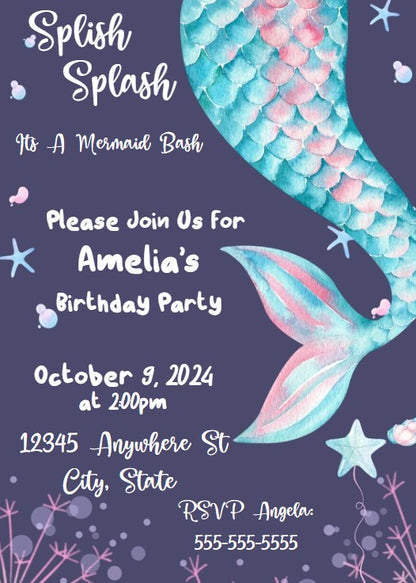 Mermaid Personalized Birthday Invitation