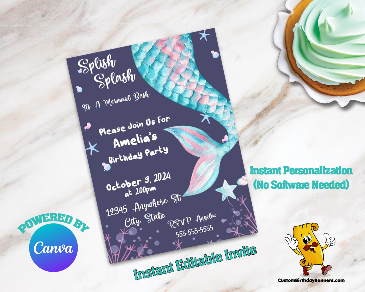 Mermaid Birthday Party Editable Invitation