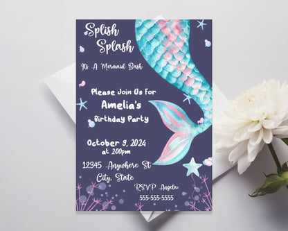 Mermaid Birthday Party Editable Invitation