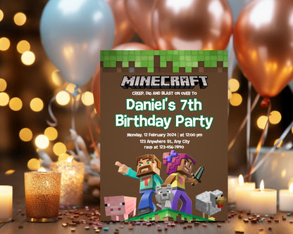 Minecraft Personalized Birthday Party Invitation