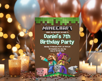 Minecraft Birthday Party Editable Invitation