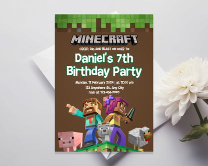 Minecraft Birthday Party Editable Invitation