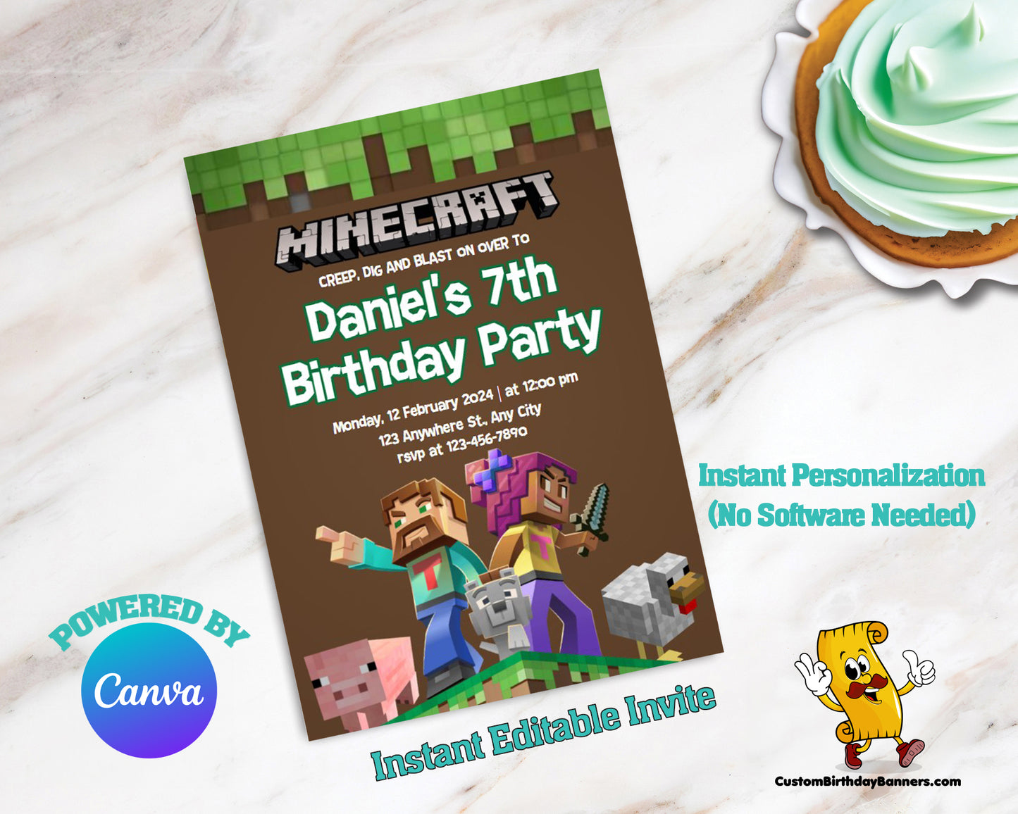 Minecraft Birthday Party Editable Invitation