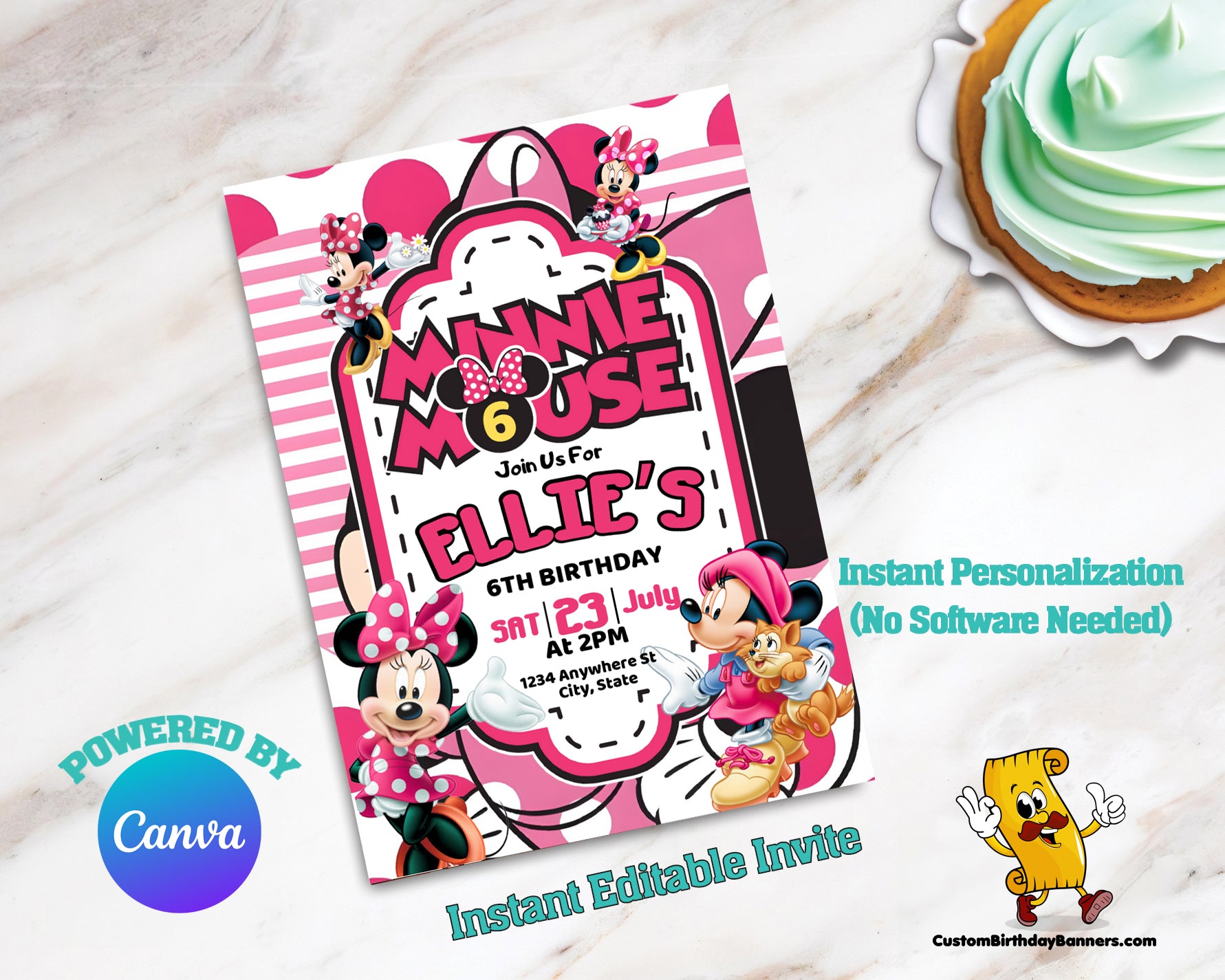 Minnie Mouse Birthday Editable Invitation – Custom Birthday Banners