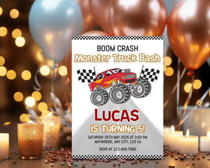 Monster Truck Themed Birthday Party Invitation