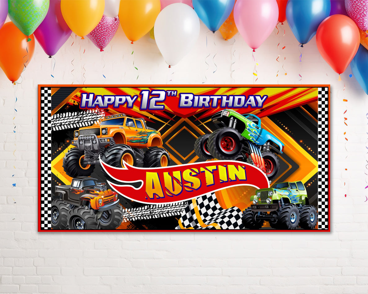 Monster Truck Birthday Personalized Banner