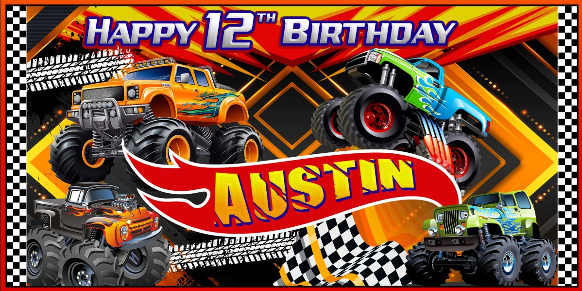 Monster Truck Birthday Personalized Banner