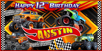 Monster Truck Birthday Personalized Banner