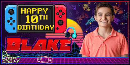 Video Game Custom Birthday Banner With Photo