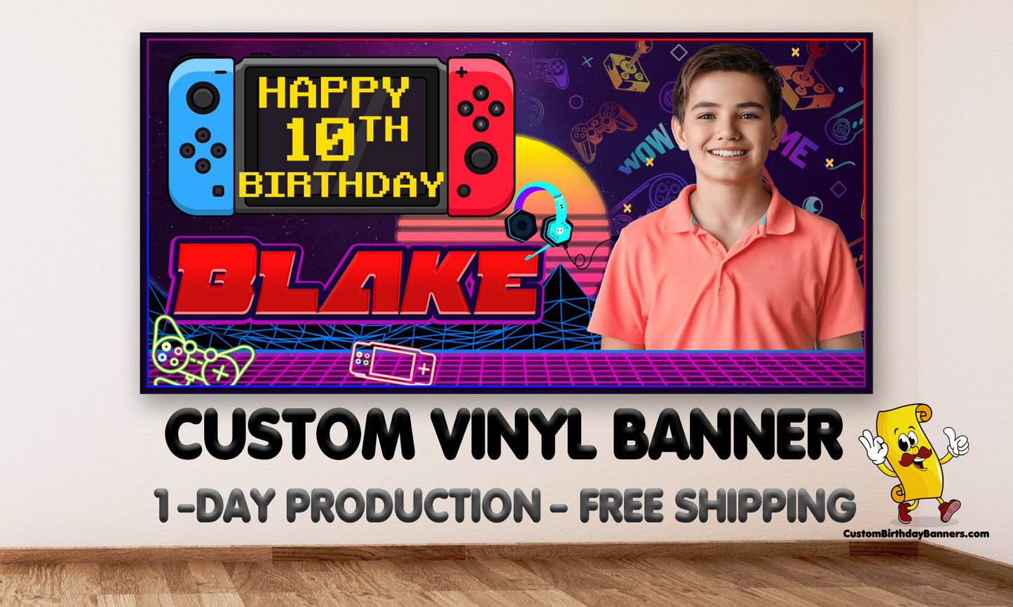 Video Game Custom Birthday Banner With Photo