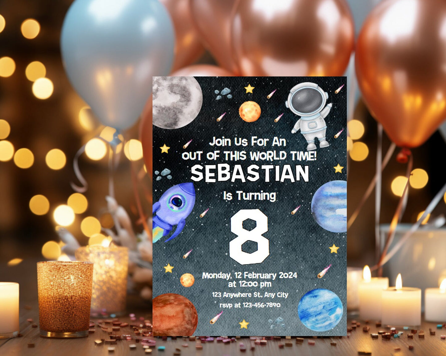 Outer Space Birthday Party Editable Invitation