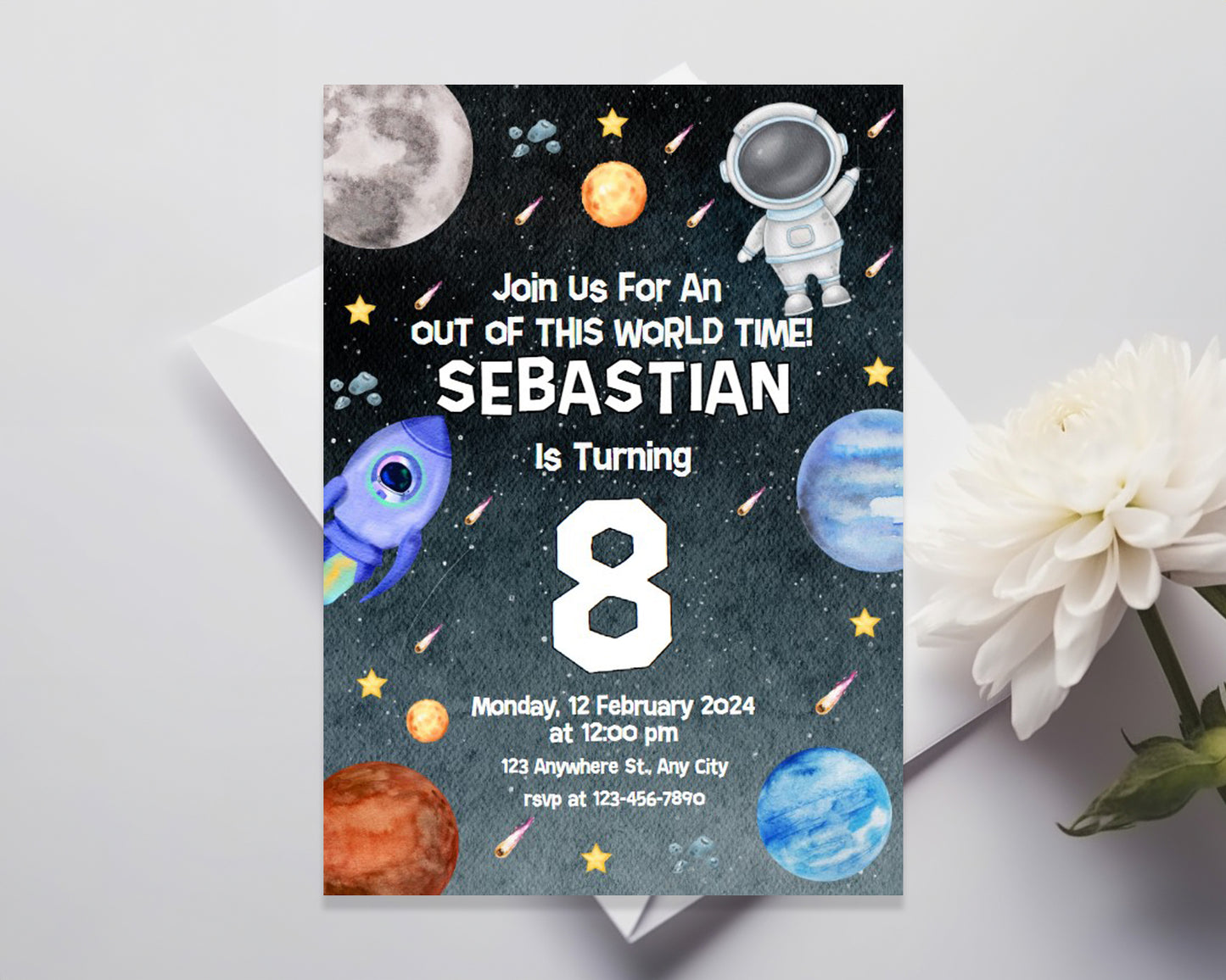 Outer Space Themed Birthday Party Invitation