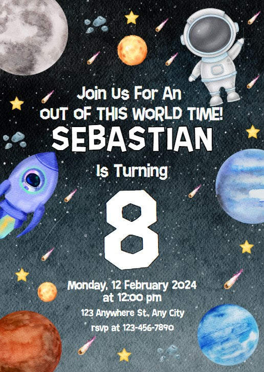 Outer Space Birthday Party Editable Invitation