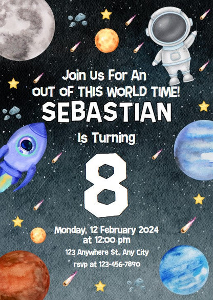 Outer Space Birthday Party Editable Invitation