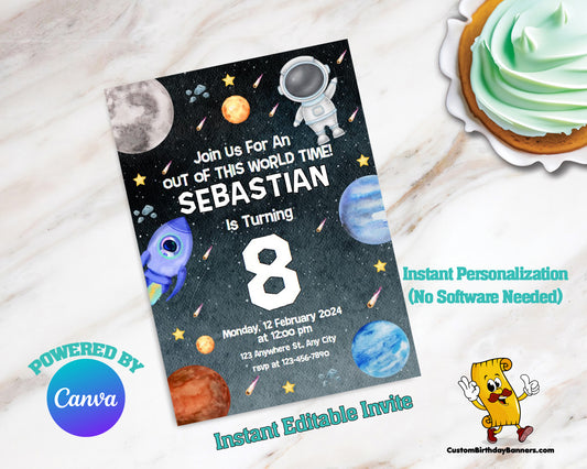 Outer Space Birthday Party Editable Invitation