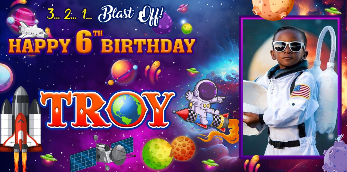 Outer Space Personalized Birthday Banner With Photo