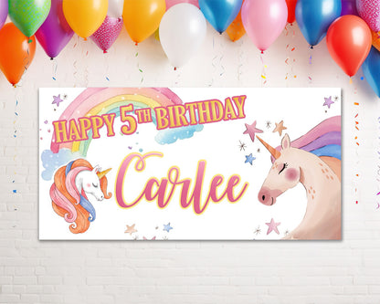 Unicorn Personalized Watercolor Birthday Banner