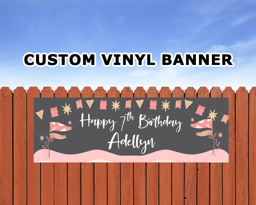 Cute Kids Pink Flag Birthday Banner