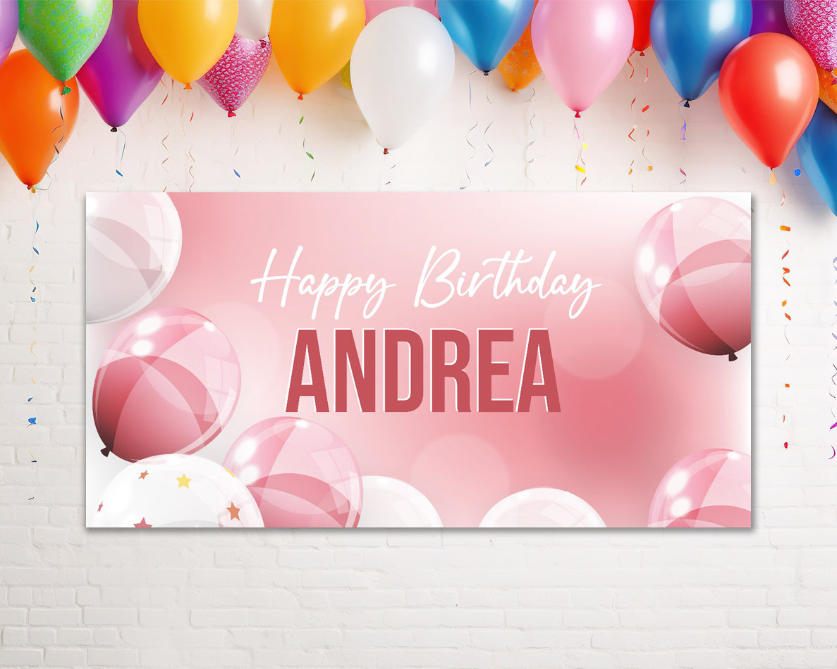 Pink Balloon Personalized Birthday Banner