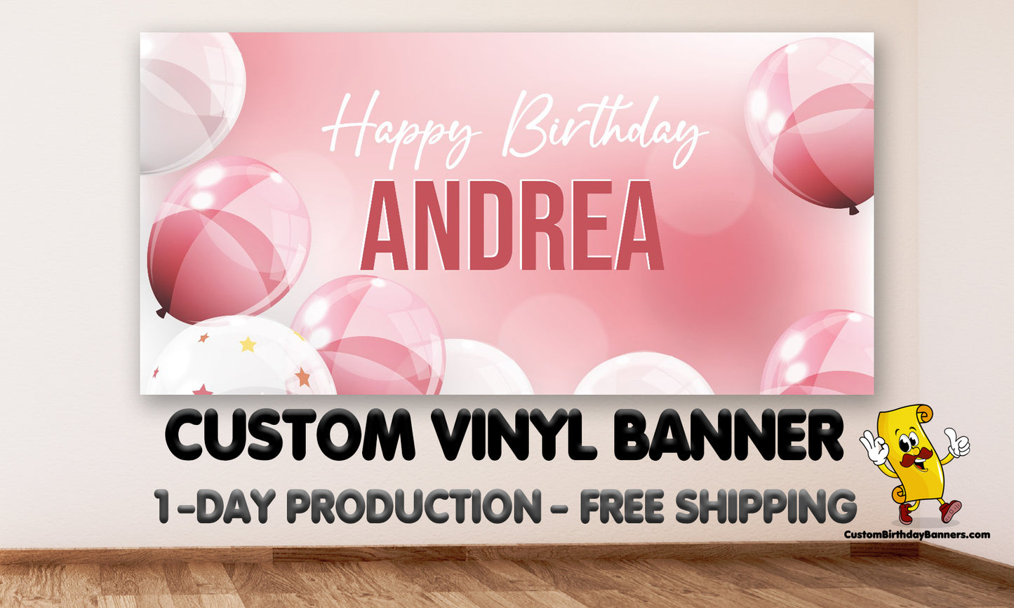 Pink Balloon Personalized Birthday Banner