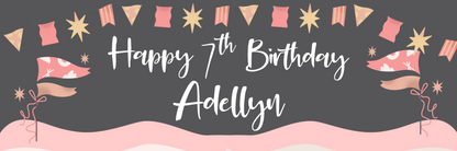 Cute Kids Pink Flag Birthday Banner