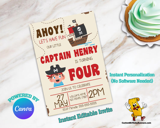 Pirate Ship Birthday Party Editable Invitation