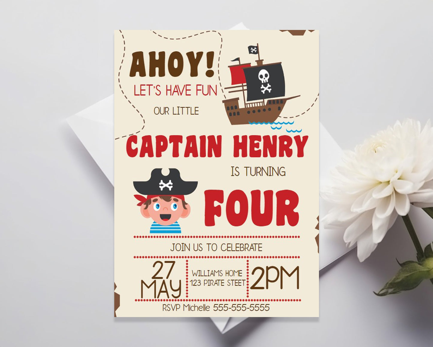 Pirate Ship Birthday Party Editable Invitation