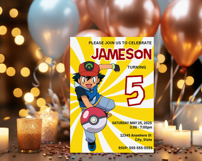 Pokemon Birthday Party Editable Invitation