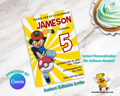 Pokemon Personalized Birthday Party Invitation