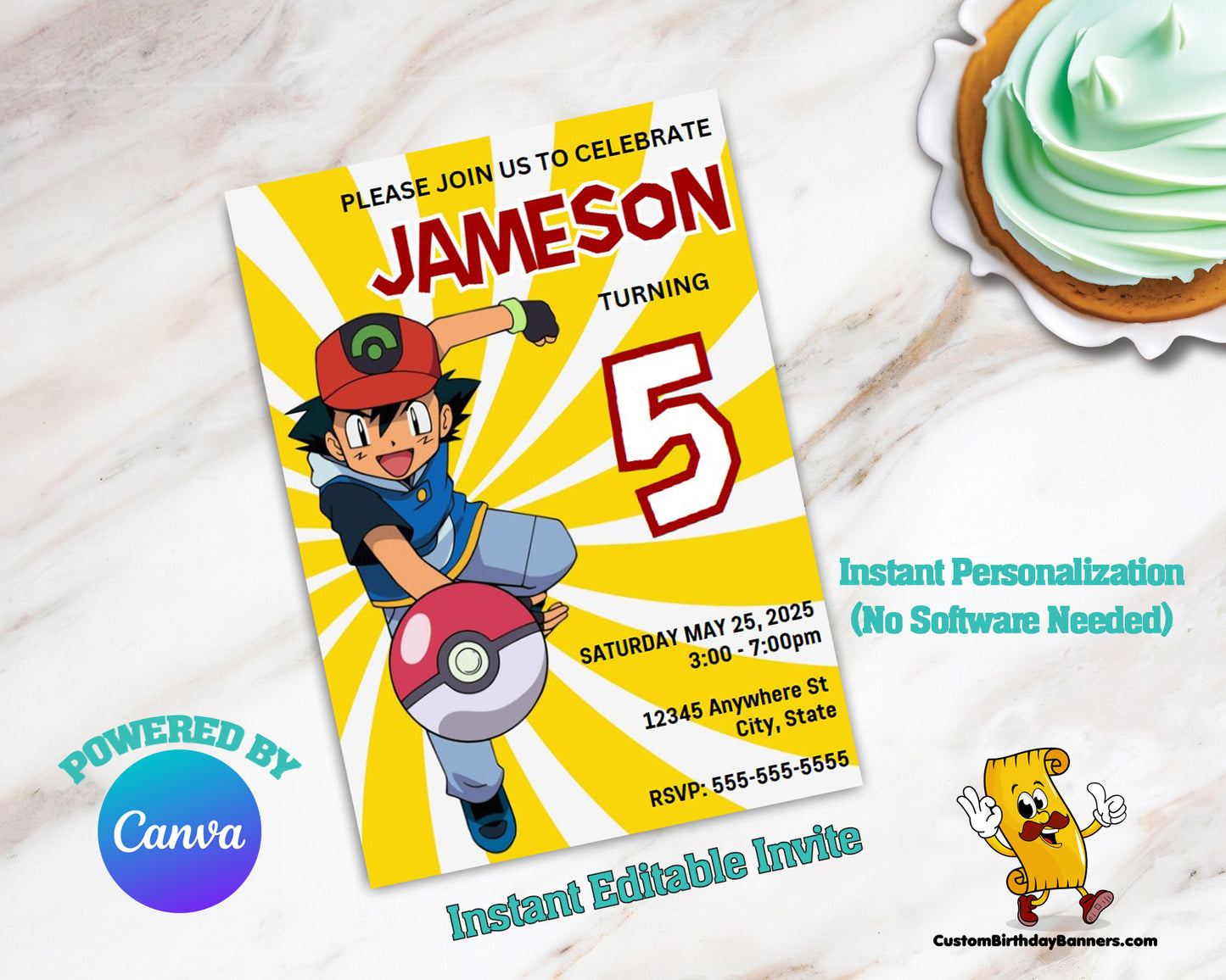 Pokemon Birthday Party Editable Invitation