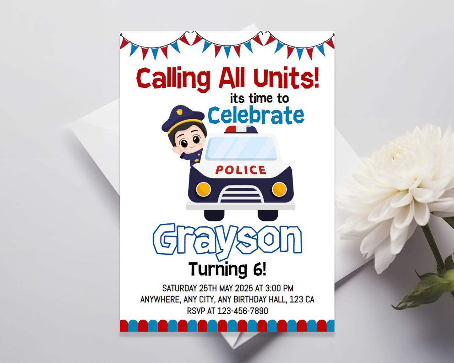 Police Car Themed Birthday Party Invitation