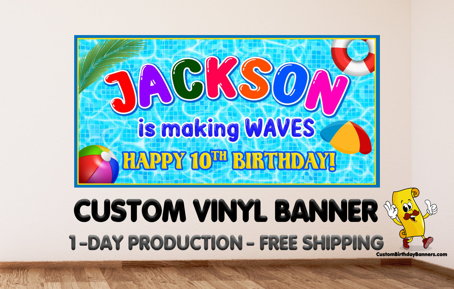 Pool Party Personalized Birthday Birthday Banner