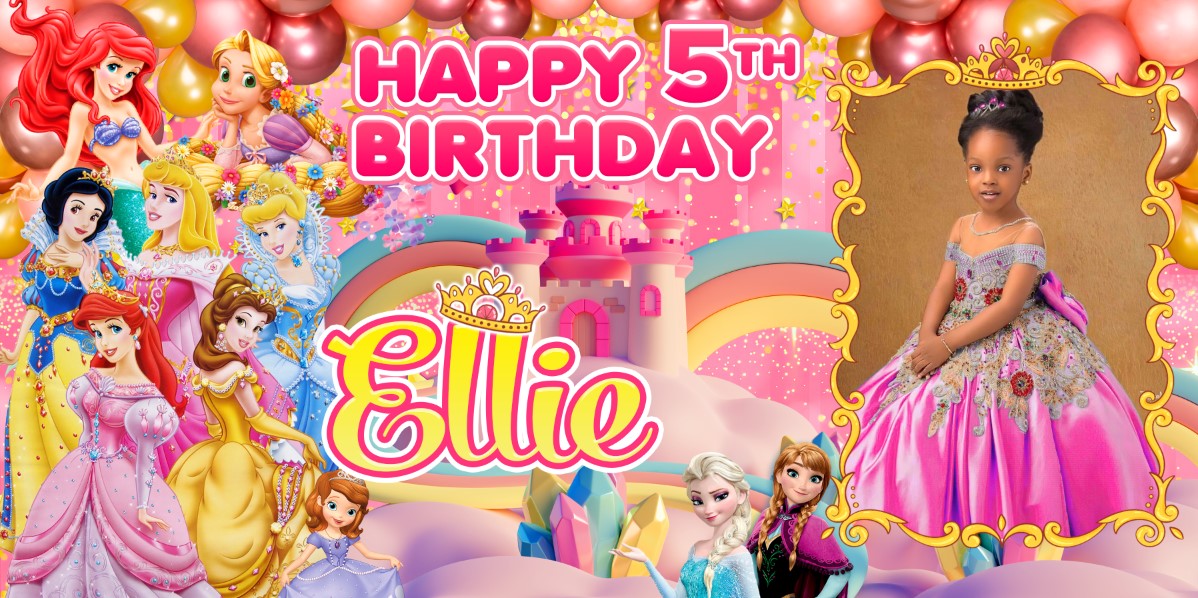 Princess Personalized Birthday Banner With Photo