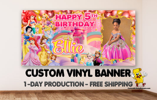 Princess Personalized Birthday Banner With Photo