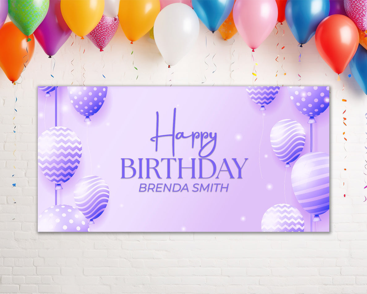 Purple Pattern Balloons Personalized Birthday Banner