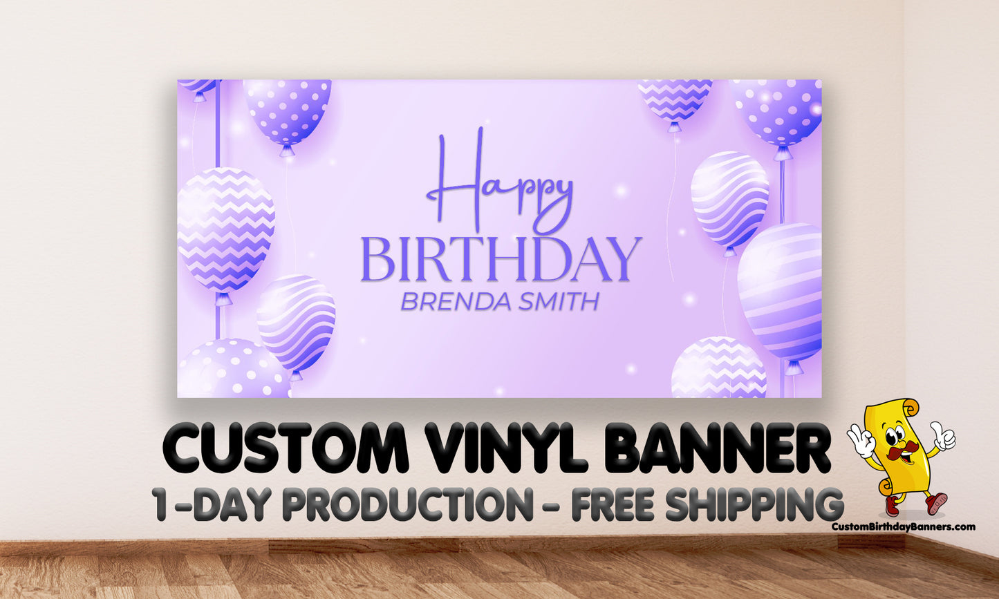 Purple Pattern Balloons Personalized Birthday Banner