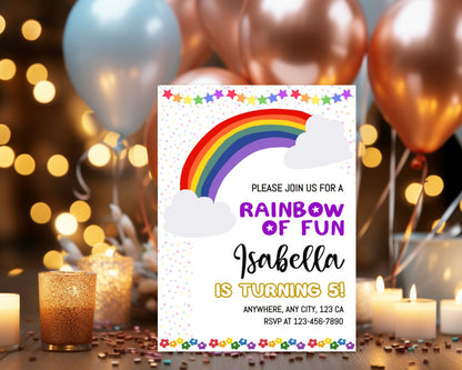 Rainbow Birthday Party Editable Invitation