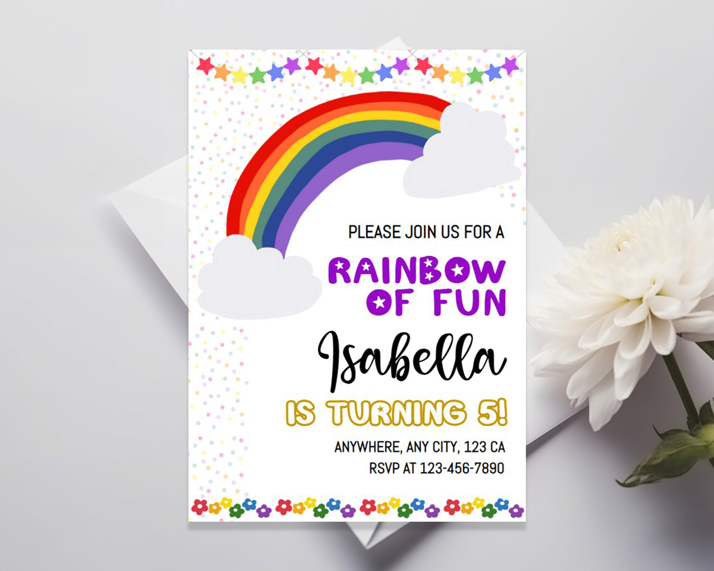 Rainbow Themed Birthday Party Invitation