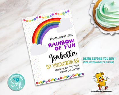 Rainbow Themed Birthday Party Invitation