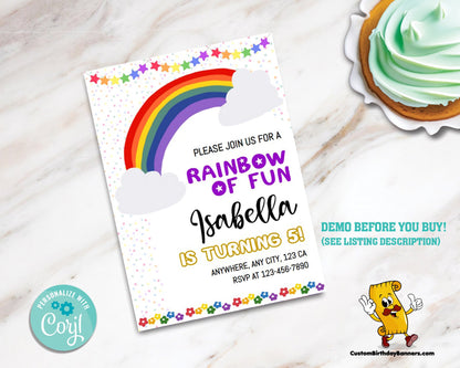 Rainbow Birthday Party Editable Invitation