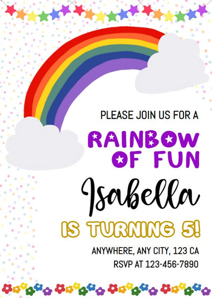 Rainbow Themed Birthday Party Invitation